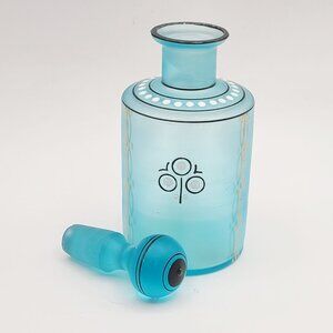 Vintage Blue Satin Glass Czech Bohemian Painted Enamel Barber Bottle AS IS CHIP